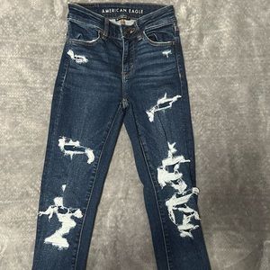 Dark wash American Eagle distressed hi-rise jeggings size 00 reg